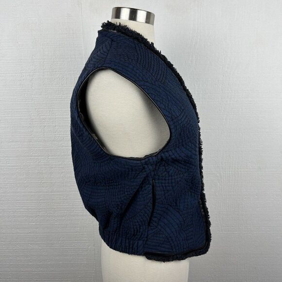 Maison Scotch Vest 6 Womens Blue Quilted Open Front Pockets Fringe Lined Cotton - Picture 2 of 9